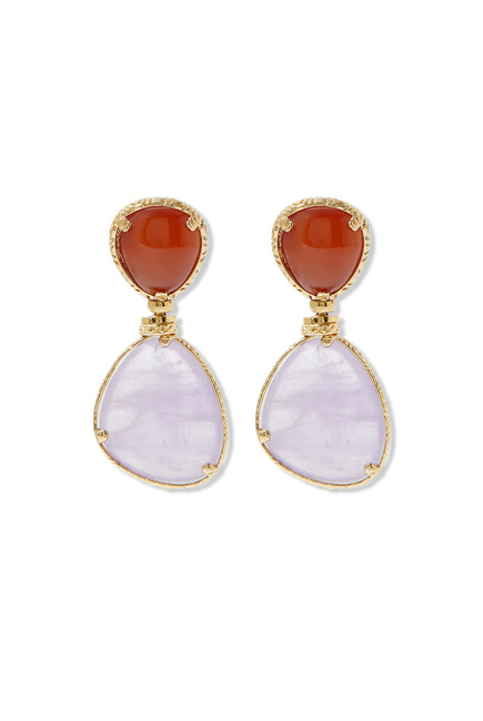 Silia Earrings, 24k Gold-Plated Brass with Yellow Hematoide & Amethyst
